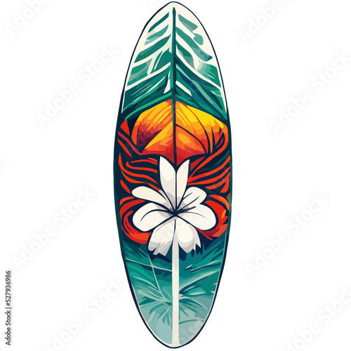 Surf Board with Tropical Designs, Vector Surfboard, Beach Theme, Summer photo