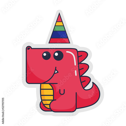 cartoon red dinosaur with birthday hat