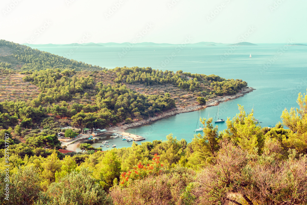 Beautiful view of the sea bay with islands. Murter, Croatia