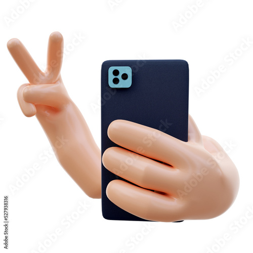3D Cartoon hand holding smartphone isolated on white background, Hand using mobile phone mockup. 3d render illustration
