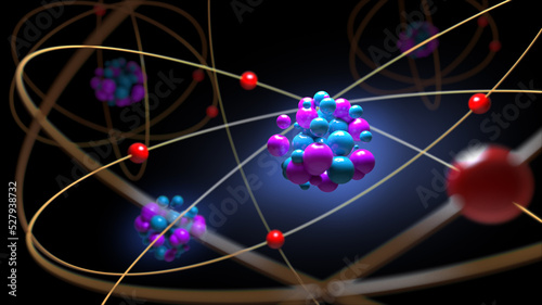 Atoms protons neutrons electrons,  Physics concept, 3d rendering.