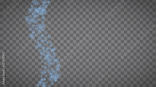 Snowflakes frame on transparent background. Christmas and Happy New Year. Isolated horizontal snowflakes frame for banners, gift cards, party invitation, partner compliment and special business offer