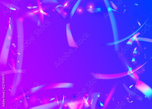 Rainbow Background. Shiny Flyer. Surreal Art. Laser Vaporwave Serpentine. Bright Foil. Transparent Confetti. Purple Metal Sparkles. Carnival Effect. Violet Rainbow Background