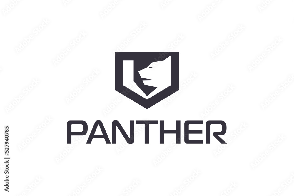 Panther head logo design shiled defence shape icon symbol modern technology illustration Panther head logo design shiled defence shape icon symbol modern technology illustration