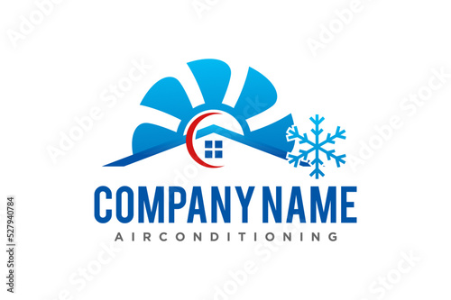 Air conditioning Cooling and heating house logo design blower fan and snowflake icon symbol roof window 