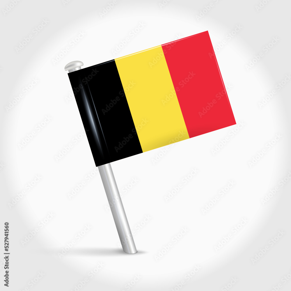 Belgium map pin flag icon. Belgian pennant map marker on a metal needle. 3D realistic vector illustration. Belgium map pin flag icon. Belgian pennant map marker on a metal needle. 3D realistic vector illustration.
