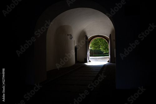 Passage to the castle and view of the courtyard