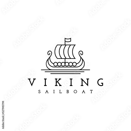 viking ship drakkar with line art style logo design