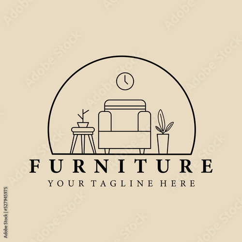 Abstract elegant furniture line logo icon vector design. Graceful lined vector sign