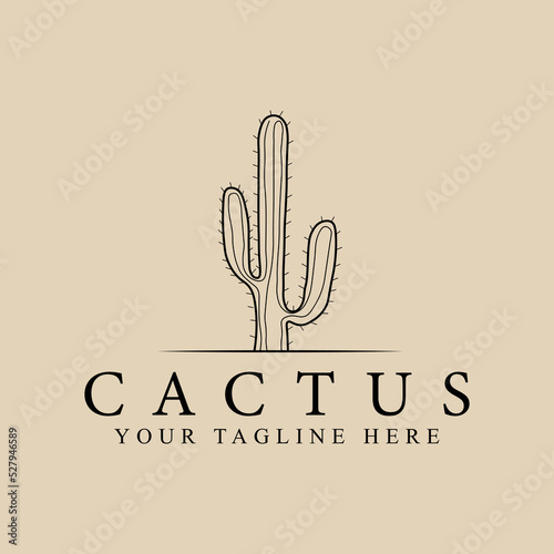 Abstract elegant cactus line logo icon vector design. Graceful lined vector sign