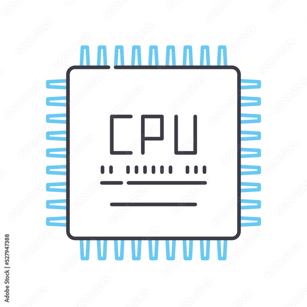 processor unit line icon, outline symbol, vector illustration, concept sign