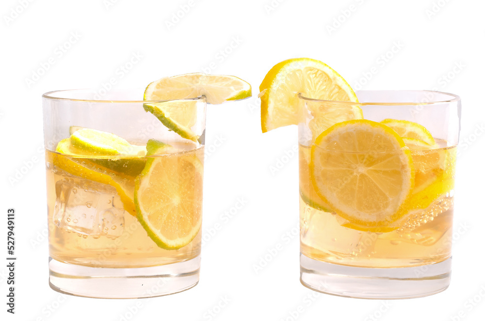 alcoholic drink with lemon slices on a white background for isolation alcoholic drink with lemon slices on a white background for isolation