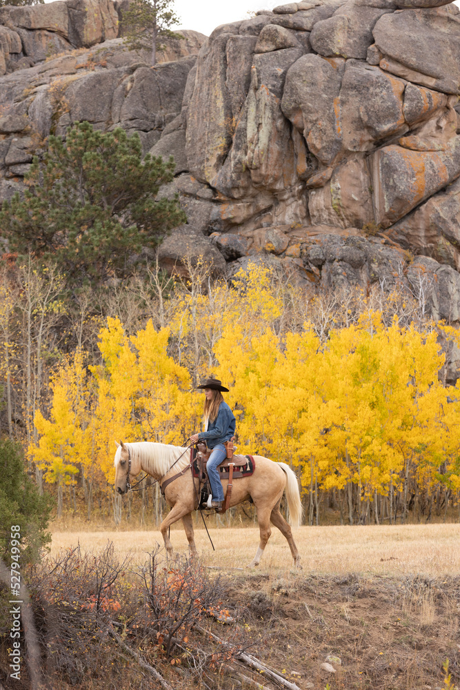 Wyoming Cowgirl at Work in the Fall