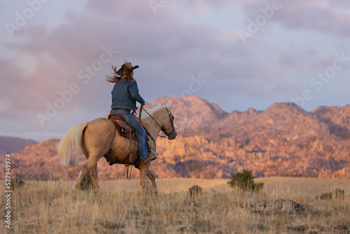 Wyoming Cowgirl at Work in the Fall photo