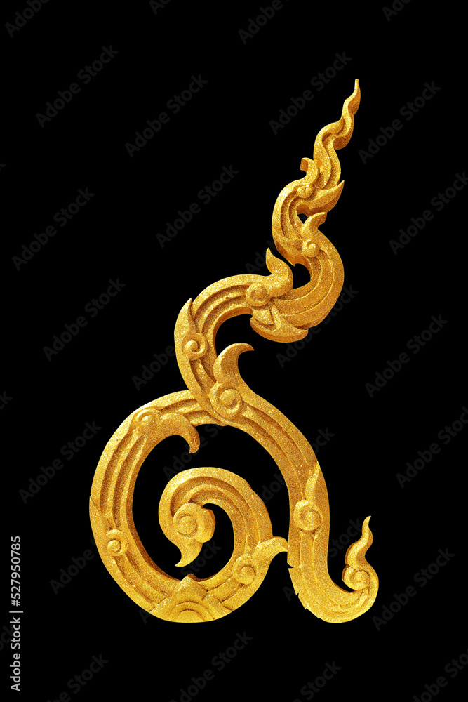 Obraz premium Traditional Thai alphabet number golden nine isolated on black background