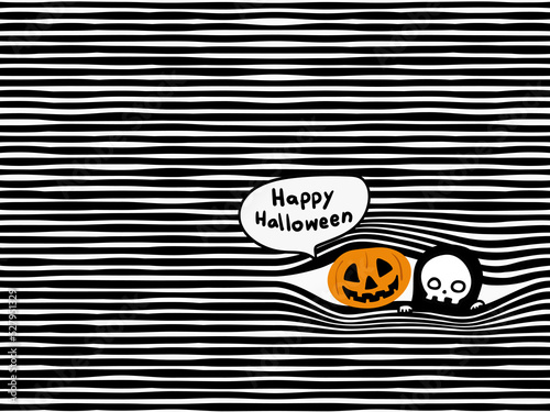 simple hand drawing black bold horizontal lines with peeking cartoon seamless pattern; ghost and jack o lantern halloween theme for background, texture, wallpaper, banner, label etc. vector design