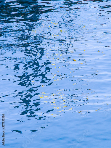 Ripples and light reflections on surface of blue water