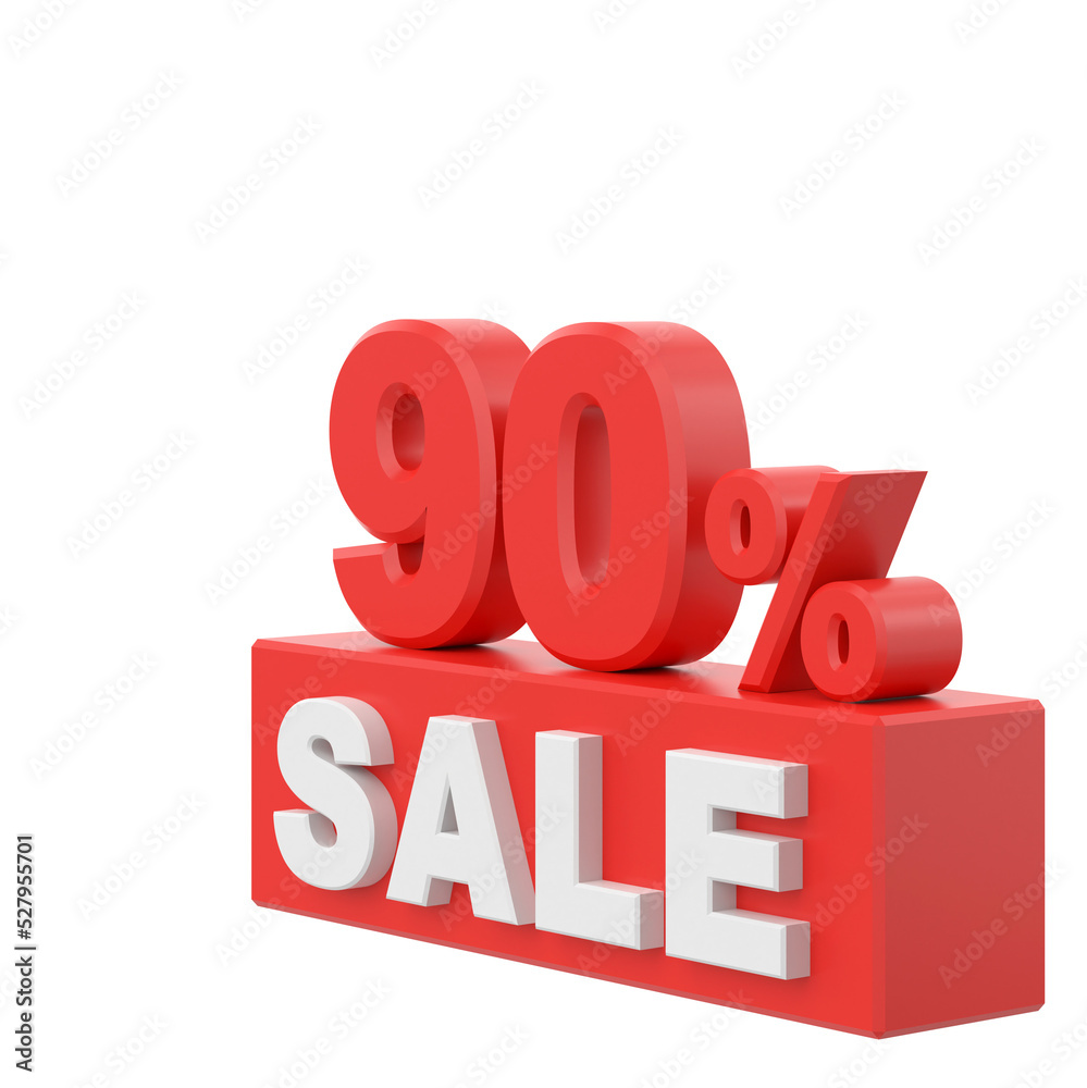 3D ninety percent sale. 90% sale. Sale banner decoration. 3D ninety percent sale. 90% sale. Sale banner decoration.