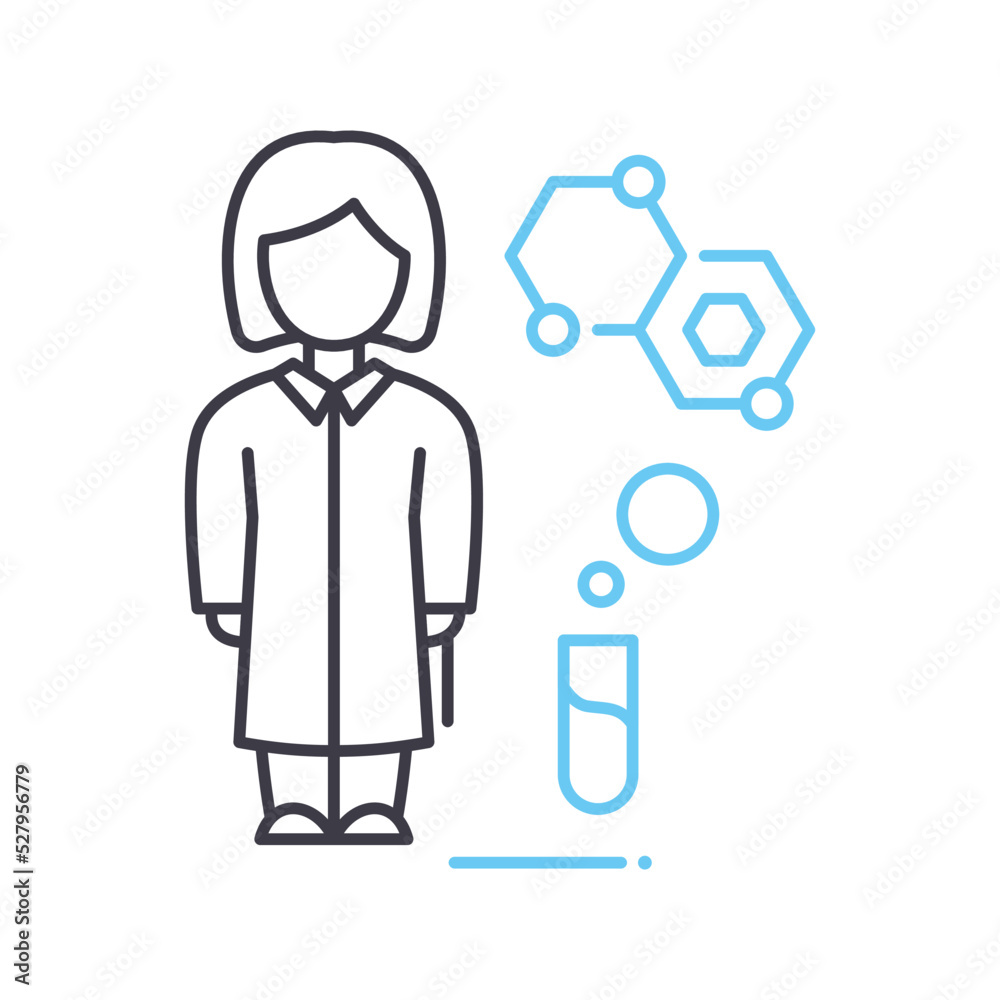 Obraz premium scientist woman line icon, outline symbol, vector illustration, concept sign