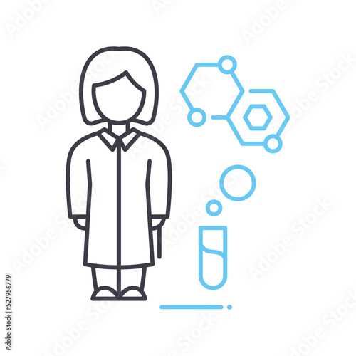 scientist woman line icon, outline symbol, vector illustration, concept sign