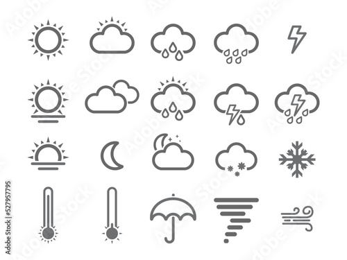 Set of 20 weather widget and icon. Vector illustration Thick line for web and mobile app.