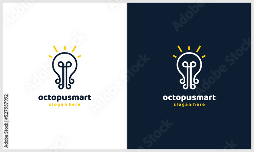 smart octopus with light bulb concept logo design template