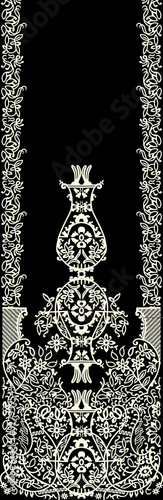 Textile digital design Mughal motif decor ornament ethnic border pattern hand made artwork abstract shape wallpaper gift card frame for women's clothing front back with dupatta used in the fabric.