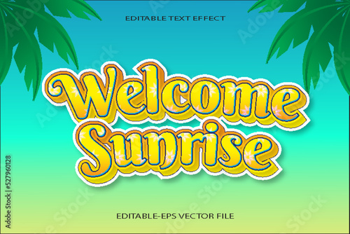 welcome sunrise editable text effect 3d cartoon style design