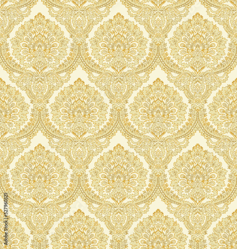 Golden vintage pattern. Ornament, paisley elements. Royal design. Traditional, Ethnic, Turkish, and Pakistani motifs. Great for fabric and textile, wallpaper, packaging, or any desired idea.