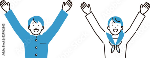 万歳する高校生の男女