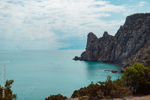 Rocky mountain over the ocean