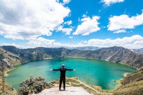 panoramic view of quilotoa lagoon, ecuador photo