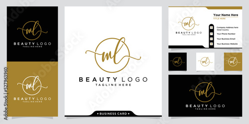 Schilderij op canvas ML Initial handwriting logo vector with business card design