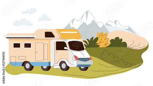 Camper van traveling to the mountains, summer trip © Sonulkaster