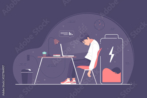Tired business man overworking concept illustration
