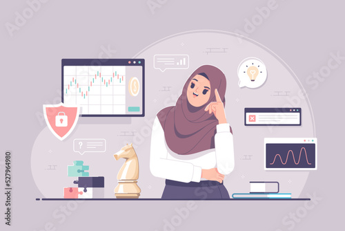 Businesswoman With Hijab Thinking For Business Strategy