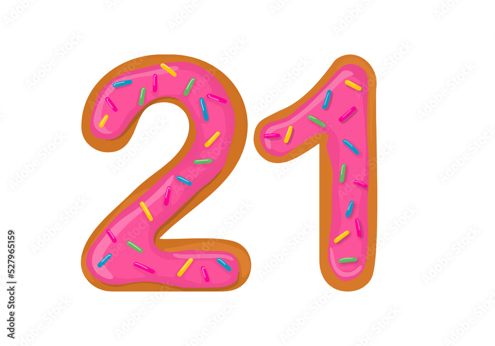 Number 21, Sweet Donut With Number twenty one Shape.