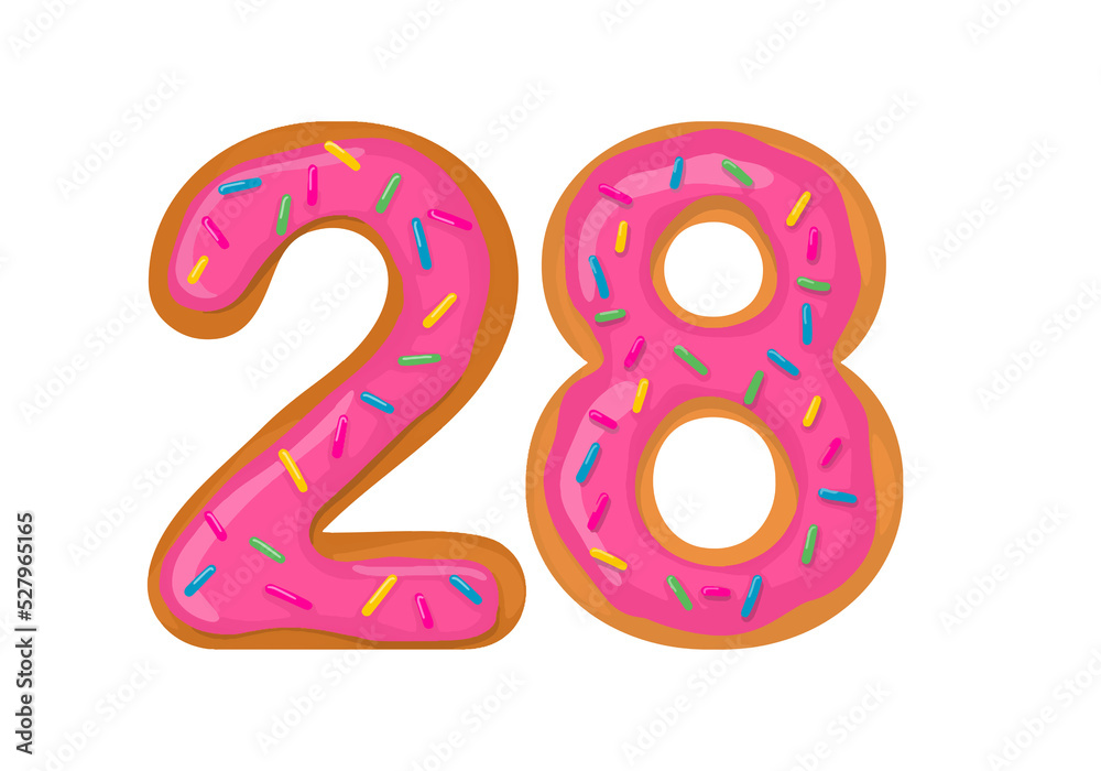 Number 28, Sweet Donut With Number twenty eight Shape. Number 28, Sweet Donut With Number twenty eight Shape.