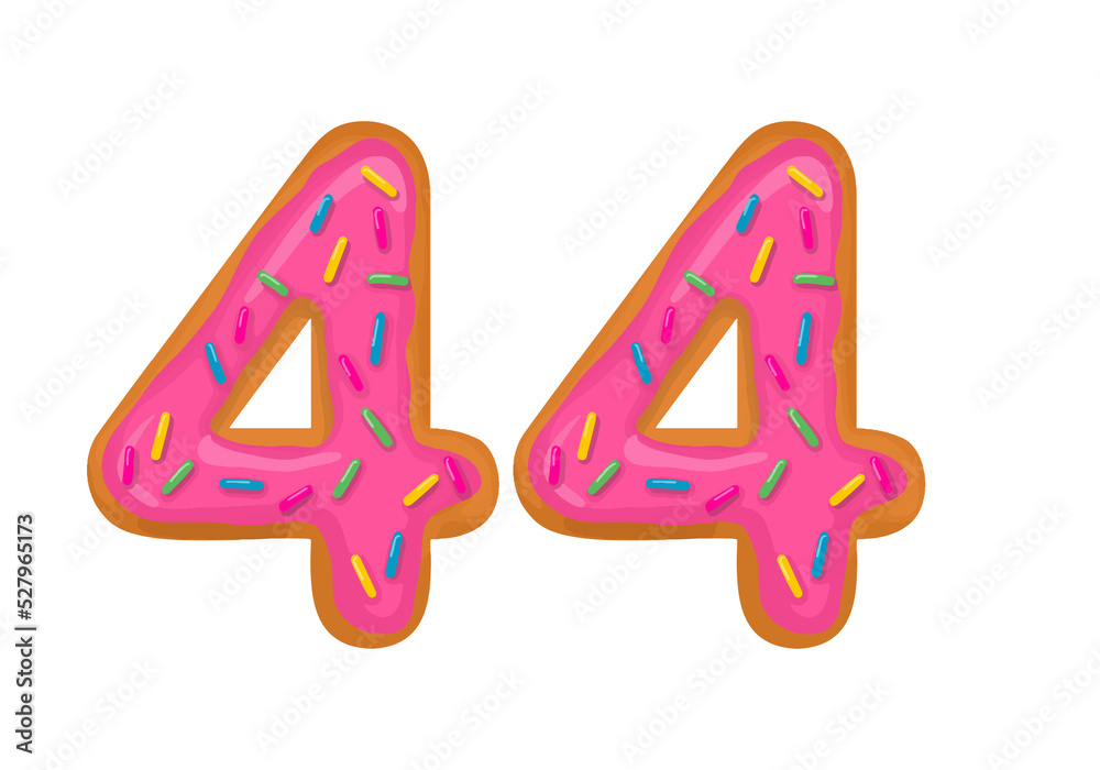 Number 44, Sweet Donut With Number forty four Shape. Number 44, Sweet Donut With Number forty four Shape.