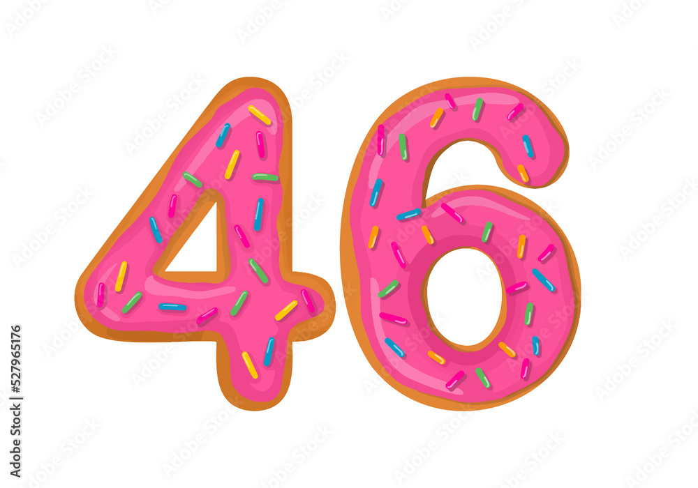 Number 46, Sweet Donut With Number forty six Shape. Number 46, Sweet Donut With Number forty six Shape.