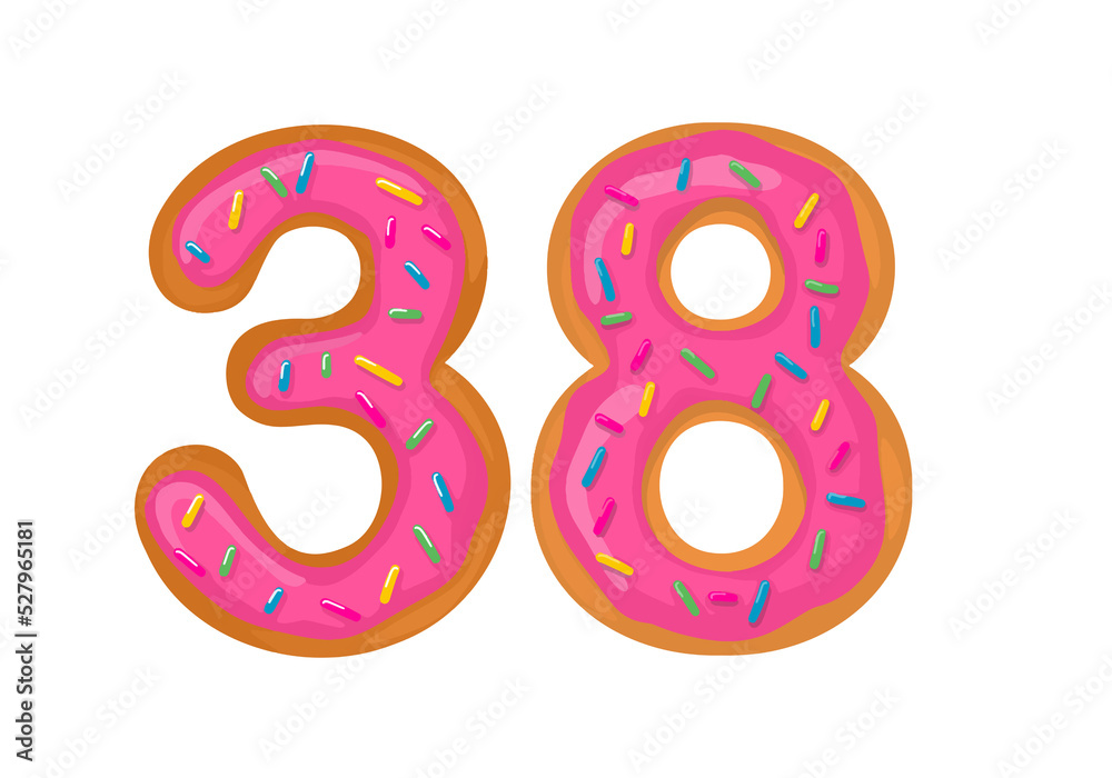 Number 38, Sweet Donut With Number thirty eight Shape. Number 38, Sweet Donut With Number thirty eight Shape.