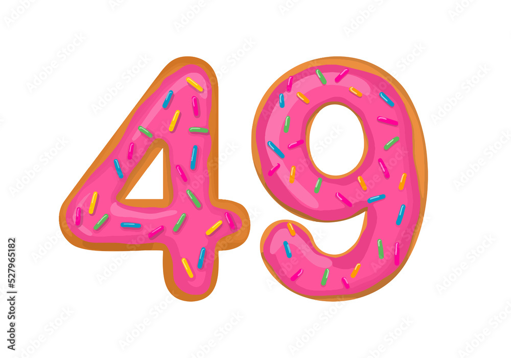 Number 49, Sweet Donut With Number forty nine Shape.