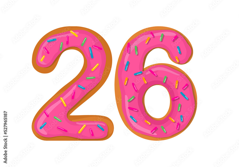 Number 26, Sweet Donut With Number twenty six Shape. Number 26, Sweet Donut With Number twenty six Shape.