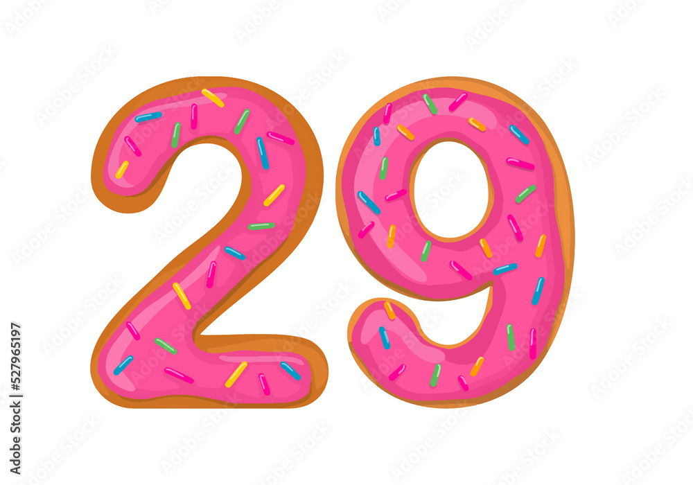 Number 29, Sweet Donut With Number twenty nine Shape. Number 29, Sweet Donut With Number twenty nine Shape.
