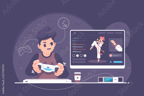 e-sport gaming addiction flat design illustration