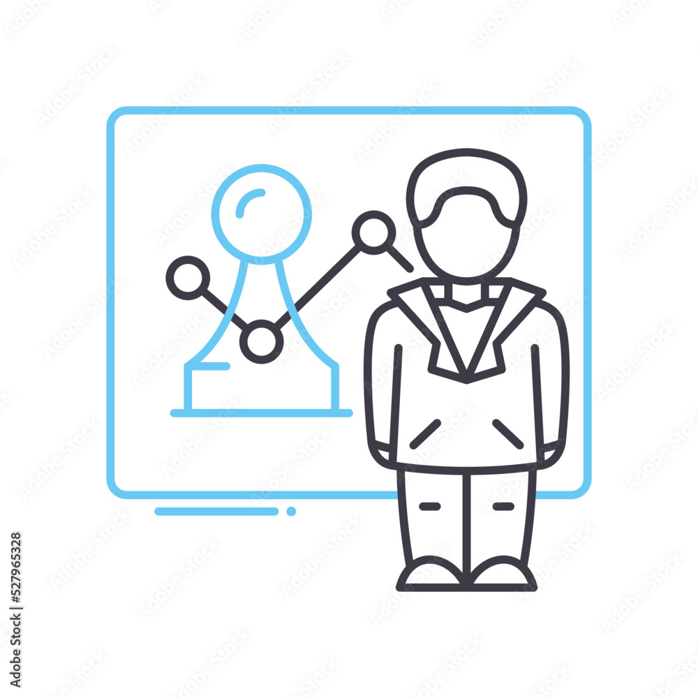 strategic plan presentation line icon, outline symbol, vector illustration, concept sign strategic plan presentation line icon, outline symbol, vector illustration, concept sign