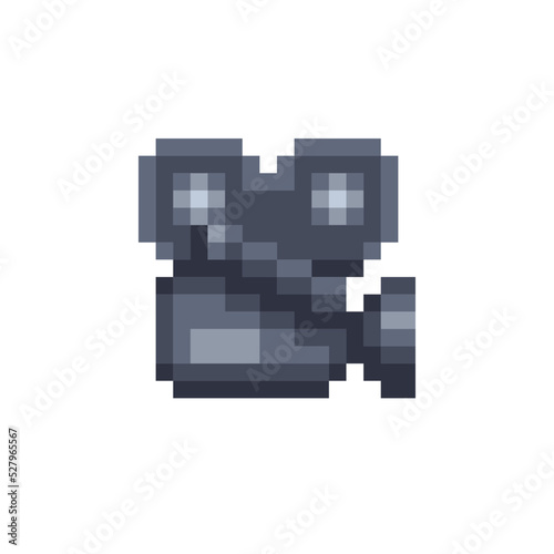 Retro projector cinema pixel art icon, old camera, 8-bit sprite. Video editor, codec, editing, presentation Isolated vector illustration. Design for stickers, logo, app, embroidery. 