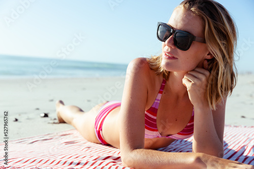 Caucasian woman spending time at beach