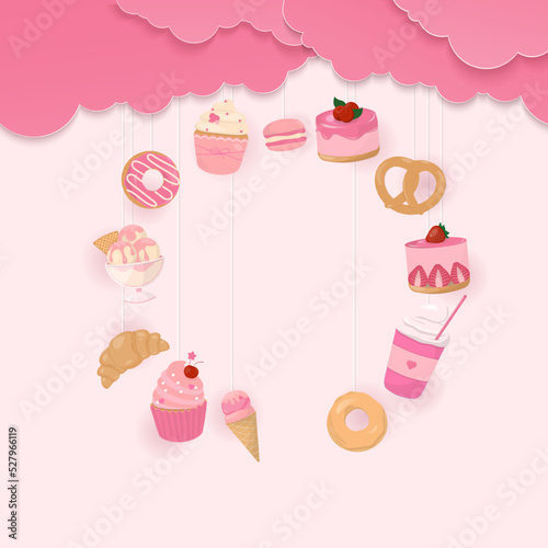 Sweet dessert with pink cloud banner