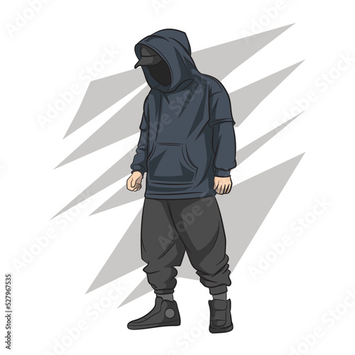 illustration vector of man in hoodie. Comic style